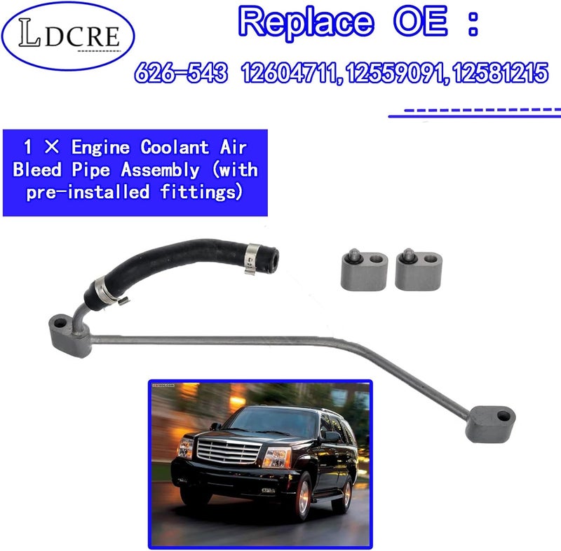 LDCRE 12604711 Engine Coolant Air Bleed Pipe, Engine Coolant Bleeder Crossover hose Fits for Cadillac Escalade, Chevrolet, GMC, Hummer H2, Rainier #Replace 626-543 12604711, 12559091, 12581215 - Image 3
